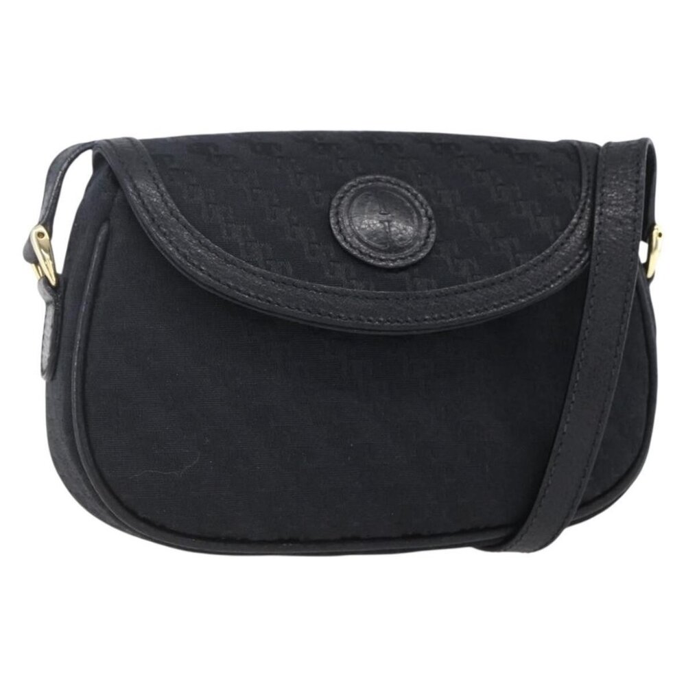 Authentic GUCCI Shoulder Bag Canvas Black Gold